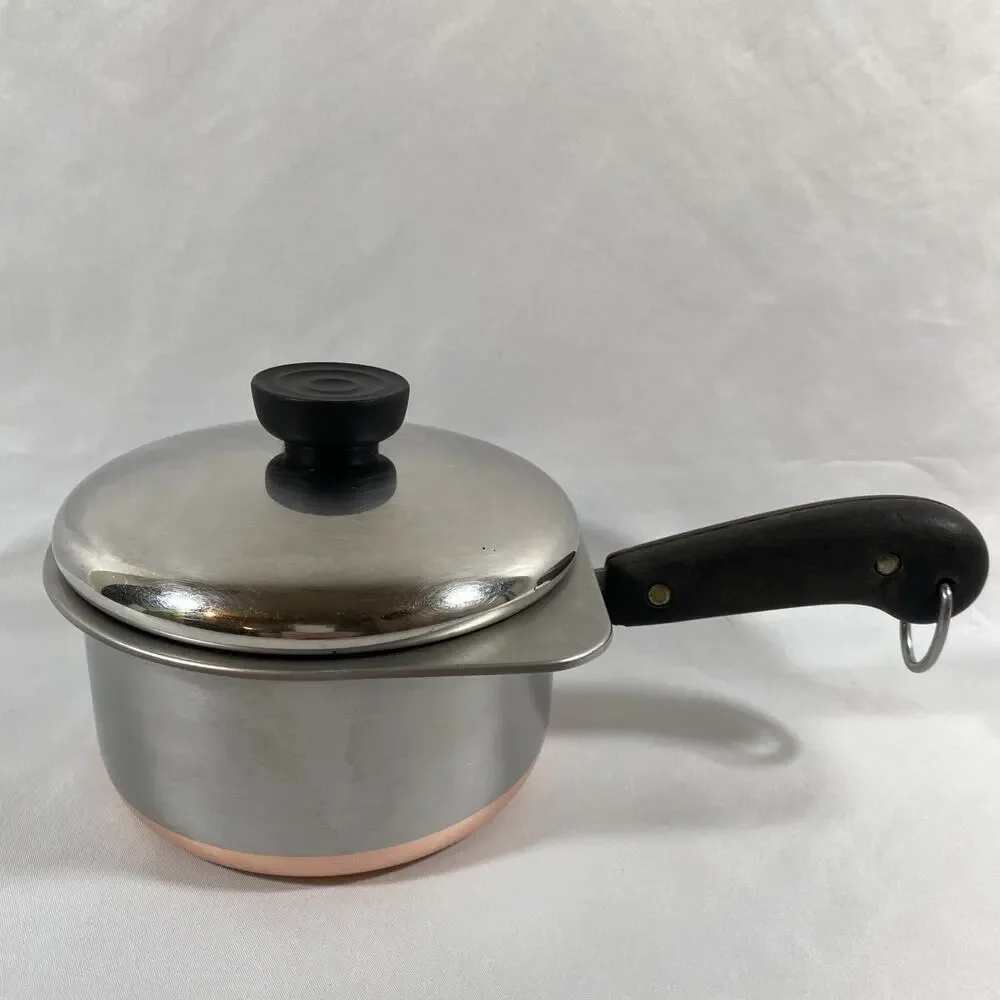 Revere Ware 1 Qt Quart Copper Bottom Sauce Pan Boiler Insert Lid Stainless Steel